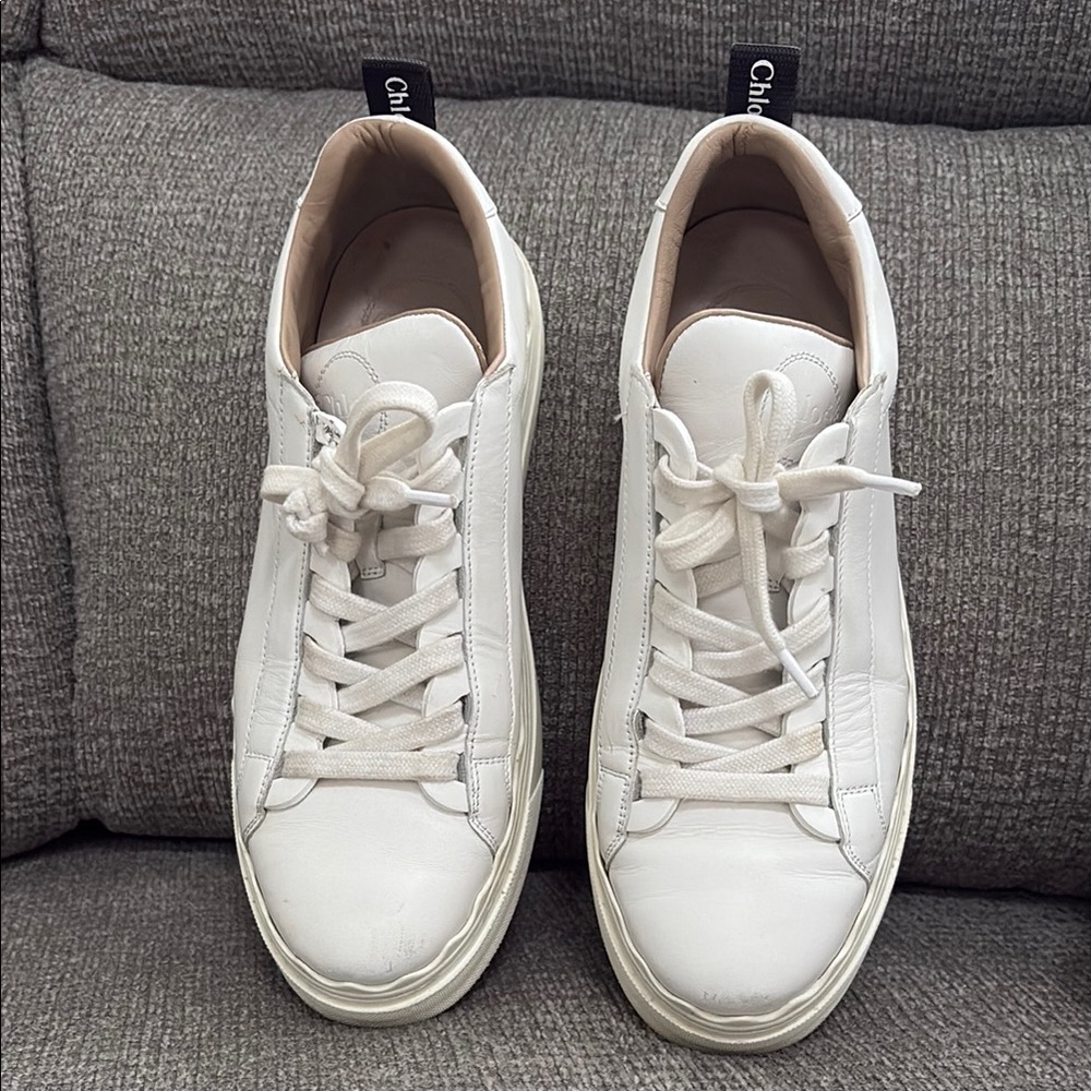 Chloe Scalloped Leather White Sneakers with Textured Upper and Thick Sole - Picture 13 of 16